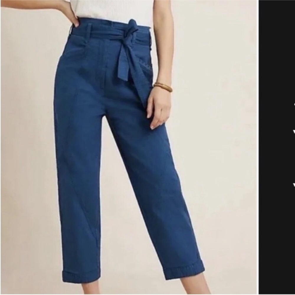 ANTHROPOLOGIE Belted Trousers blue Size 2 high rise